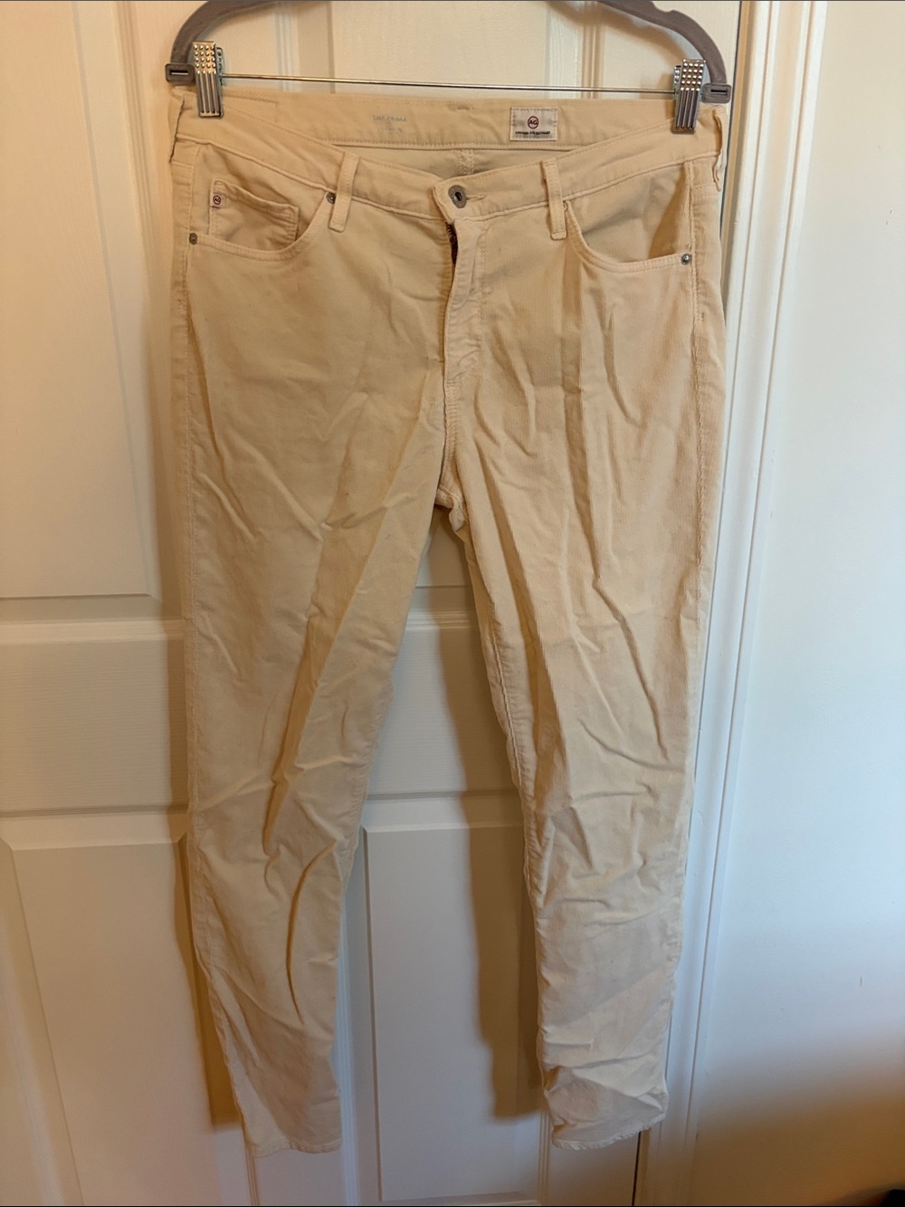AG Women’s Cigarette Cream Colored Corduroy Pants